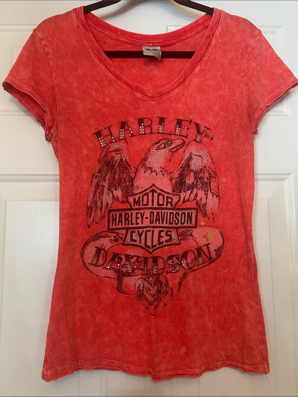 Harley-Davidson Eagle Graphic Tee S Soft Red Moto Biker Street Wear Relaxed